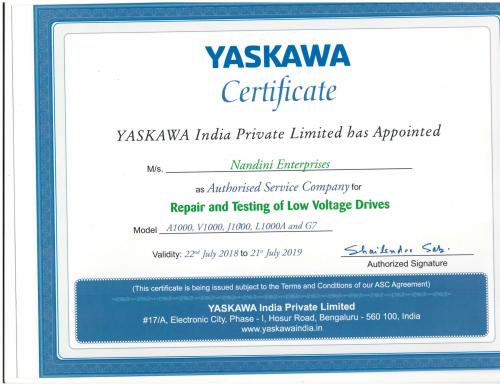 Yaskawa Certificate